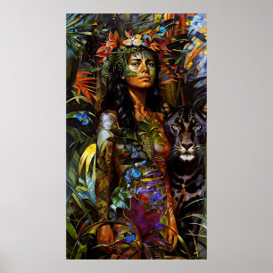 "Yaraquim" Jaguar Blossom - Vrouwen in het Amazone Poster