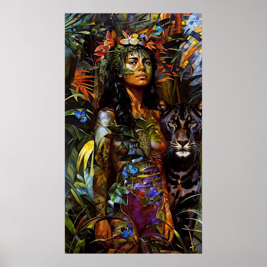 "Yaraquim" Jaguar Blossom - Vrouwen in het Amazone Poster (Voorkant)