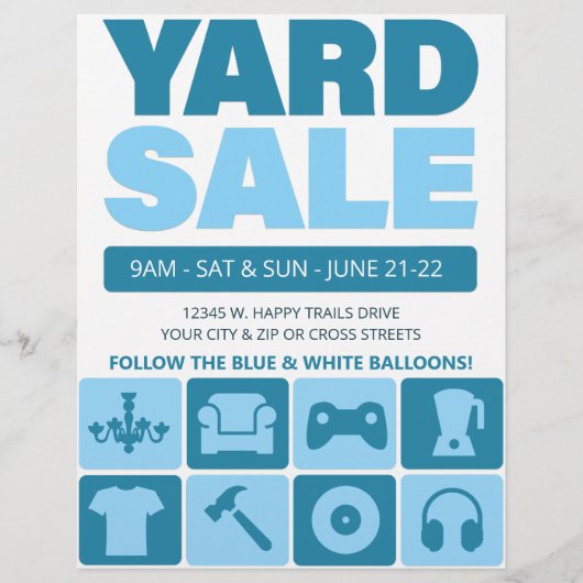 Yard Sale Flyer Sjabloon (Aqua Blue) (Voorkant)