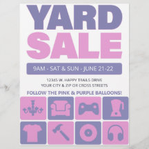 Yard Sale Flyer Sjabloon (ROZE & LAVENDEL)