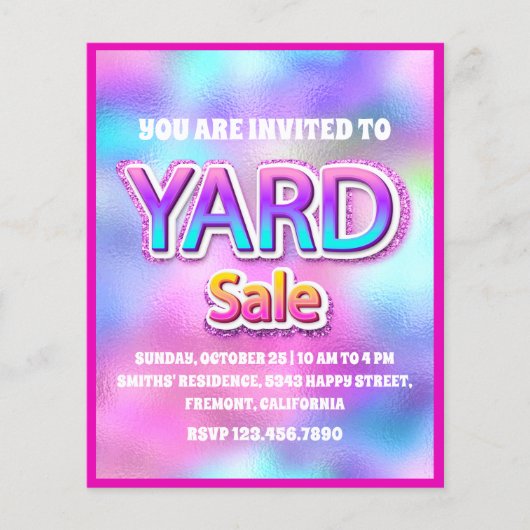 Yard Sale Holographic Pink Lijst Glitter Flyer (Voorkant)