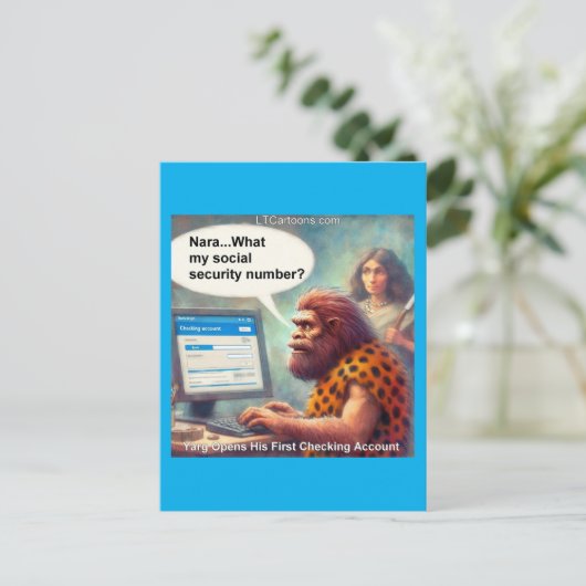 Yarg’s First Login: Banking Like a Caveman Briefkaart (Staand voorkant)