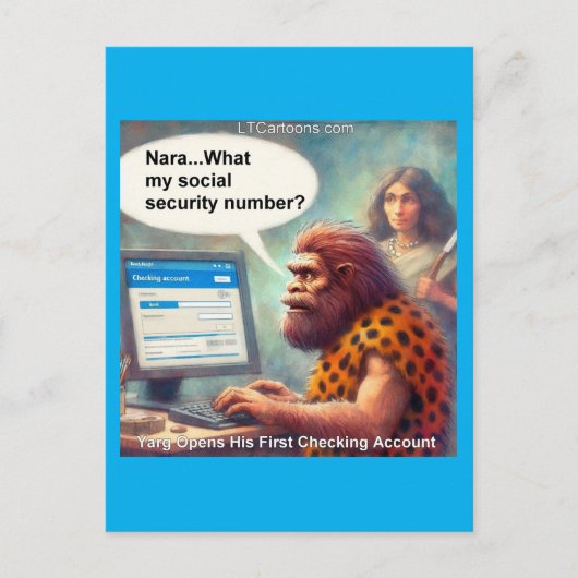 Yarg’s First Login: Banking Like a Caveman Briefkaart (Voorkant)