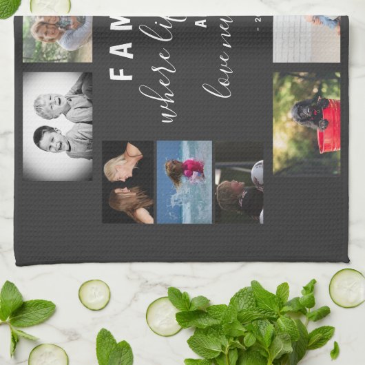 Yarly Family Keepomwille Gezegde 12 Photo Collage Theedoek (Gevouwen)