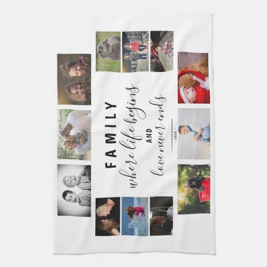 Yarly Family Keepomwille Gezegde 12 Photo Collage Theedoek (Verticaal)