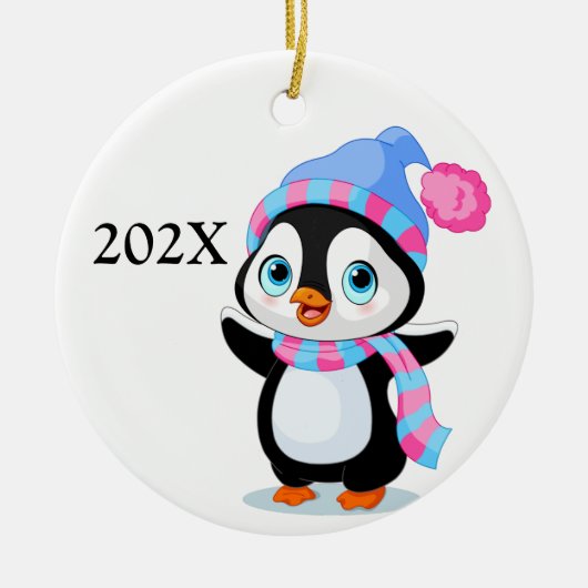 Yarly Kerstmis Penguin  Keramisch Ornament (Voorkant)