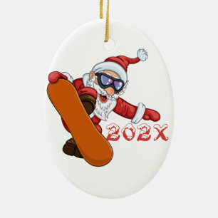 Yarly Santa Snowboarder Ceramic Ornament