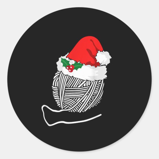 Yarn Ball Santa Knitting T Shirt Christmas Women's Ronde Sticker (Voorkant)