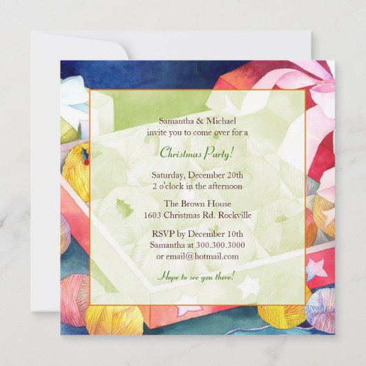 Yarn Balls Gift Box Kerstparty Uitnodiging (Achterkant)