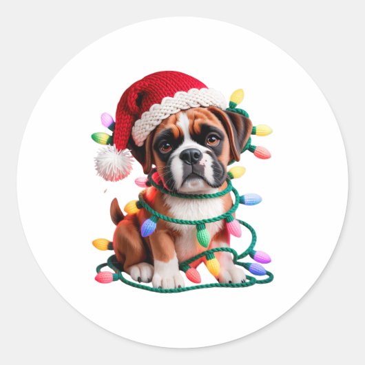 Yarn Boxer Dog Sewing Knitting Crocheting Christma Ronde Sticker (Voorkant)