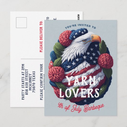 Yarn Craft 4 juli Patriottische Onafhankelijkheids Briefkaart (Voorkant / Achterkant)