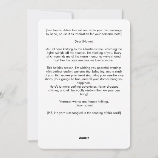 Yarn Crown Knitter's Kerst Vreedzame Crafting Feestdagenkaart (Achterkant)