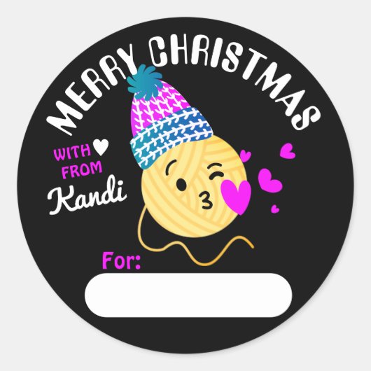 Yarn emoji kissy face breitting crochet Kerstmis Ronde Sticker (Voorkant)