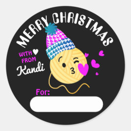 Yarn emoji kissy face breitting crochet Kerstmis Ronde Sticker