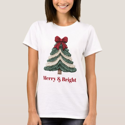 Yarn Faux Embroidery Christmas Tree Design T-shirt (Voorkant)