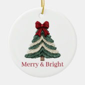Yarn Faux Embroidery Christmas Tree Merry Bright Keramisch Ornament (Voorkant)