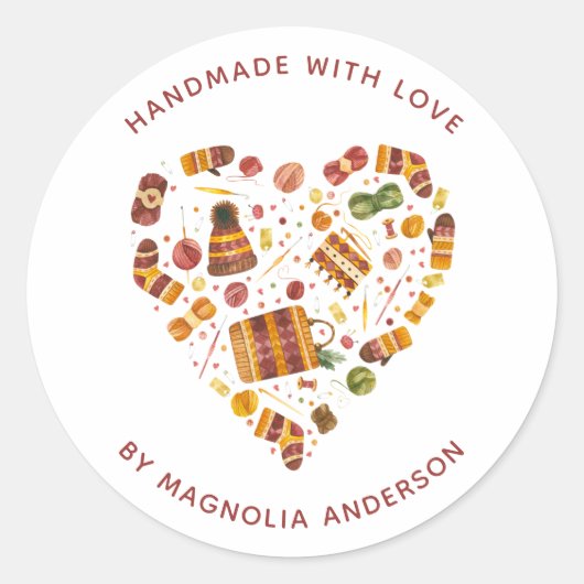 Yarn Heart Crochet Handmade with Love Ronde Sticker (Voorkant)