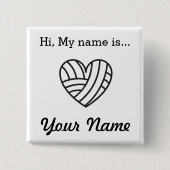 Yarn Heart Knit Crochet Crafts Party Vierkante Button 5,1 Cm (Voorkant)