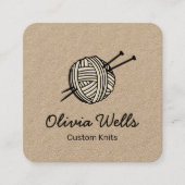 Yarn Knitting Crochet Ball Kraft Square Bu Vierkante Visitekaartje (Voorkant)
