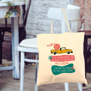 Yarnaholic Breien Haken Citaat Retro Roze Blauw Tote Bag