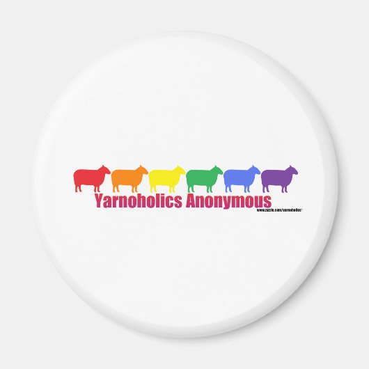 Yarnoholics Anonymous Rainbow Sheep Magneet (Voorkant)
