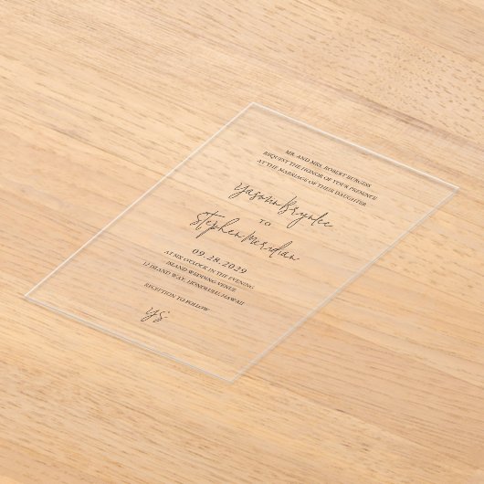 Yasmin Modern Elegant Huwelijk Acryl Uitnodigingen (Laagn)