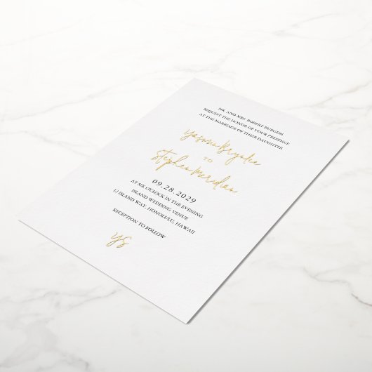 Yasmin Modern Elegant Huwelijk Folie Uitnodiging (Gedraaid)