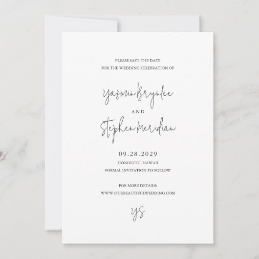 Yasmin Modern Elegant Huwelijk Save The Date (Voorkant)