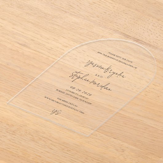 Yasmin Modern Elegant Wedding Save the Date Acryl Uitnodigingen (Laagn)