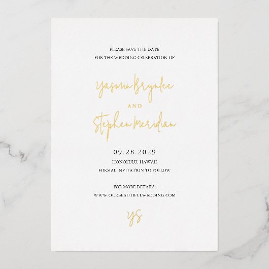 Yasmin Modern Elegant Wedding Save the Date Folie Uitnodiging (Voorkant)