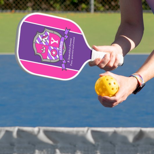 Yasmin name meaning letter Y pink crest unicorn  Pickleball Paddle (Insitu)