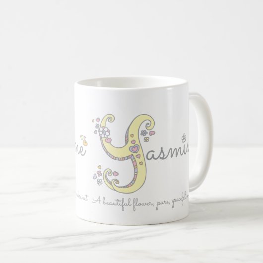 Yasmine-naam die decoratieve Y-monogram-mok beteke Koffiemok (Voorkant rechts)