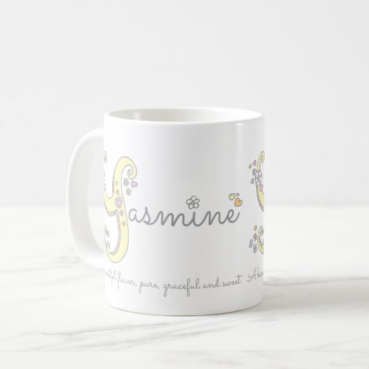Yasmine-naam die decoratieve Y-monogram-mok beteke Koffiemok (Voorkant links)