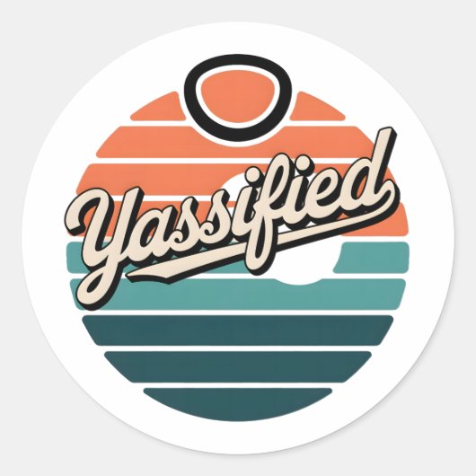 Yassified Retro Sunset Ronde Sticker (Voorkant)