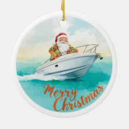 Yatch Merry Christmas Santa Sailing on a Yacht Keramisch Ornament