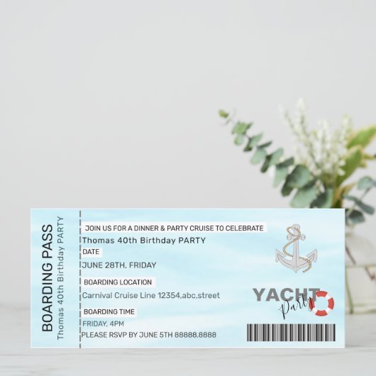 YATCH PARTY BOOT PARTY BOARDING PASS (Staand voorkant)