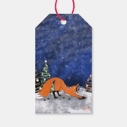 Yawning Fox Winter Gift Label Cadeaulabel (Voorkant)