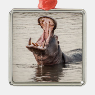 Yawning Hippo Metalen Ornament
