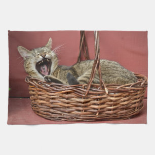 Yawning Kitty Cat Kitchen Towel Theedoek