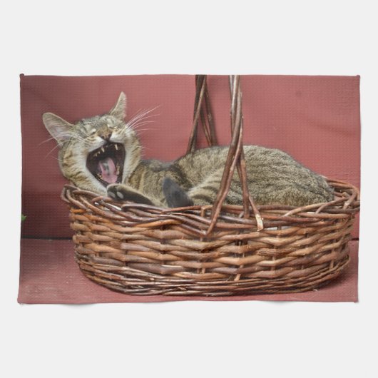 Yawning Kitty Cat Kitchen Towel Theedoek (Horizontaal)