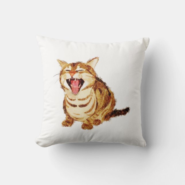 Yawning Tabby in Pastel Pencil Schets Kussen (Voorkant)