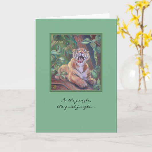 Yawning Tiger Blank Greeting Kaart (Gele Bloem)