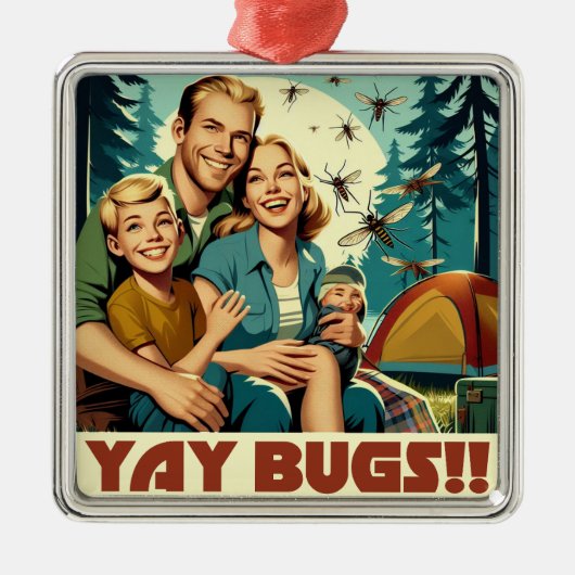 Yay Bugs Camping Grappig Metalen Ornament (Voorkant)