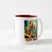 Yay Bugs Camping Grappig Tweekleurige Koffiemok (Voorkant rechts)