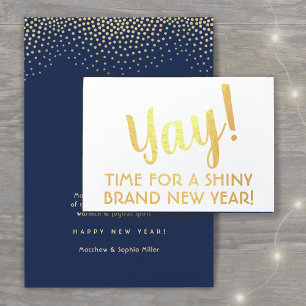 Yay! Happy Brand Nieuwjaar Navy & Gold Confetti Folie Kaarten