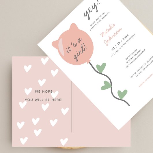 Yay het is een meisje boho ballon Baby shower Briefkaart