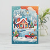 Yay Het is Kerstmis Santa Winter Vakantie Kaart (Staand voorkant)