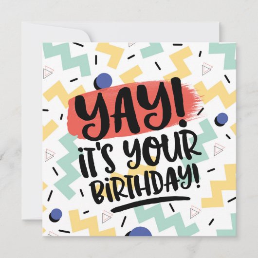 Yay, it's your birthday memphis eighties style men feestdagenkaart (Voorkant)