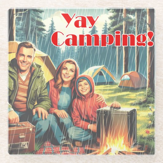 Yay Kamperen in de regen Glazen Onderzetter (Voorkant)