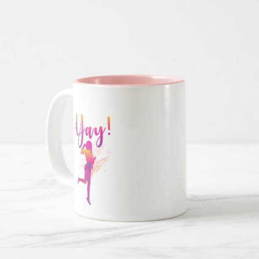 Yay Person Jumping Excited Two-Tone Coffee Mok (Voorkant links)